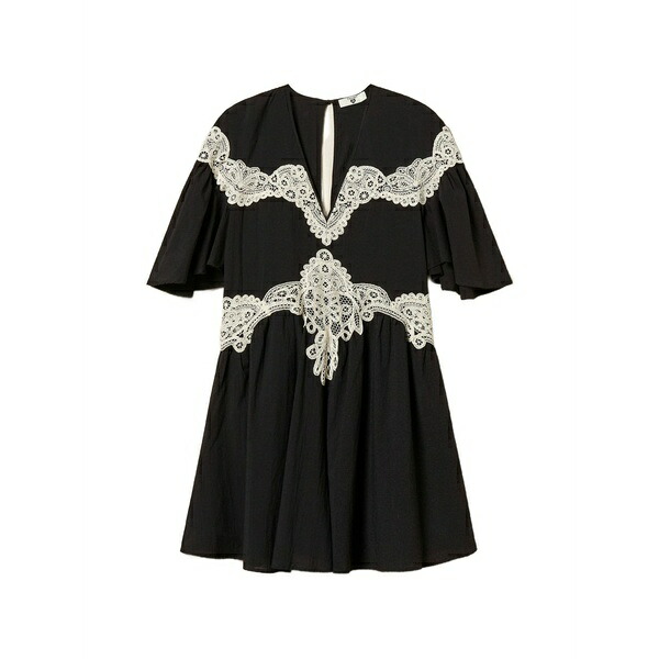 ツイン仕掛ける レディース 衣装 トップス Lace v-neck mini dress Black