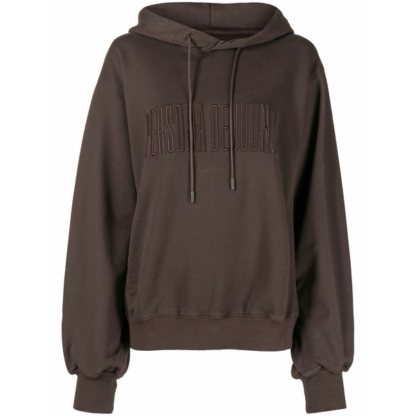 ジュン・ジー レディース パーカー・スウェットシャツ アウター Slogan drawstring hoodie Brown
