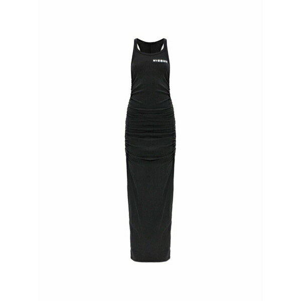 ミスビヘイブ レディース ワンピース トップス Logo-print ruched dress Black｜asty