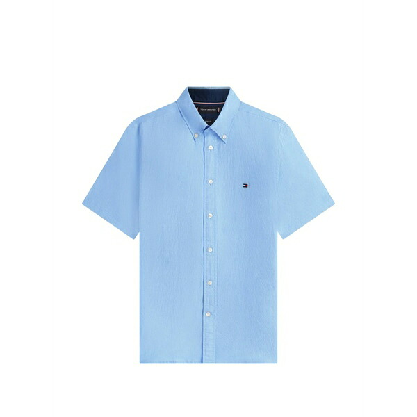 トミー ヒルフィガー メンズ シャツ トップス Button-down short-sleeve cotton shirt Blue|asty