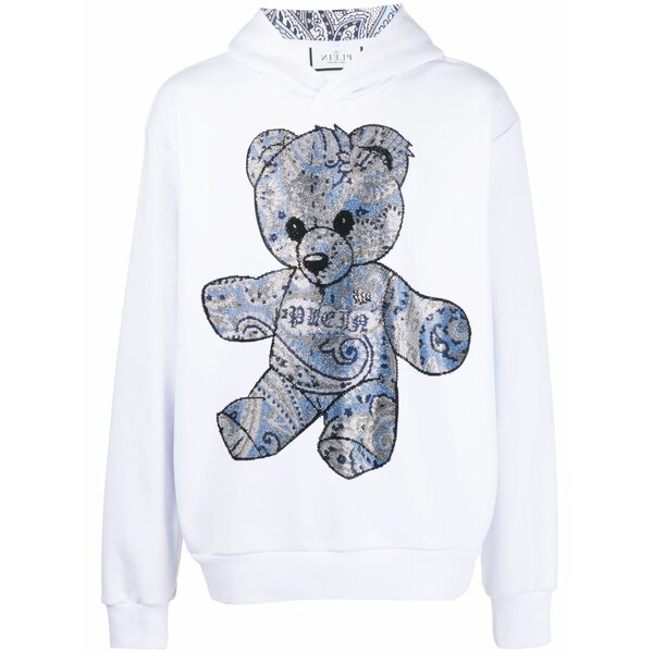フィリッププレイン メンズ パーカー・スウェットシャツ アウター Rhinestone teddy-bear print hoodie White｜asty 78,540円