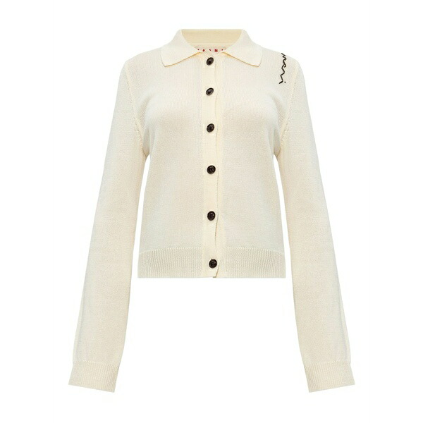 マルニ レディース ジレー アウター Logo-embroidered cardigan Neutrals