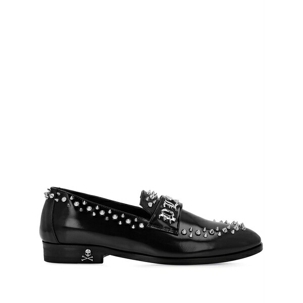フィリップ飾り気の無い メンズ スリッポン・ローファー シューズ Stud-embellished leather loafers Black