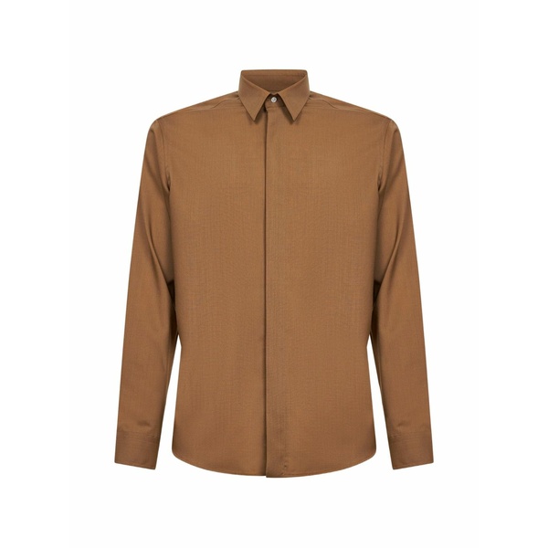 ディーフォーポイントゼロ メンズ プルオーバー トップス Covered-button long-sleeve shirt Brown