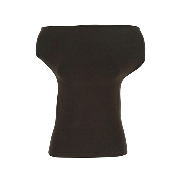 セミクチュール レディース Tシャツ トップス Angels shoulder-pad top Brown|asty