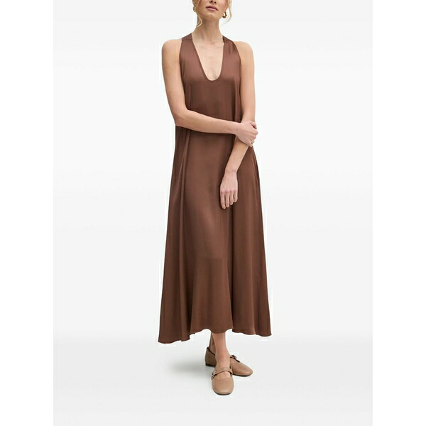 フラコミーナ レディース ワンピース トップス V-neck tie-back dress Brown｜asty