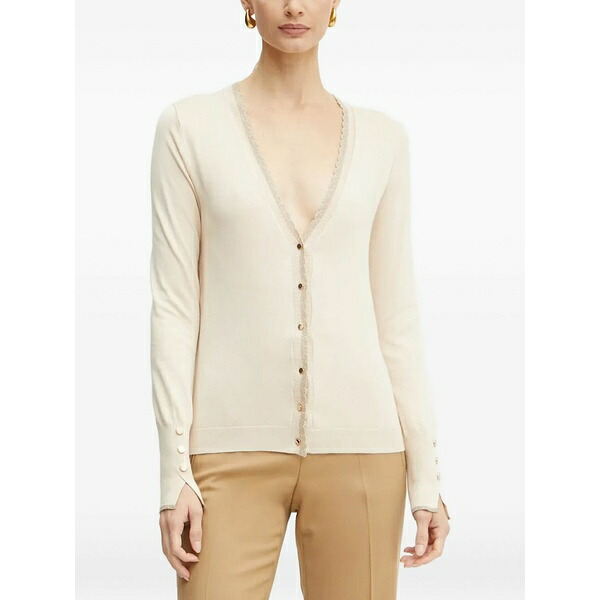 リュージョー レディース ジレー アウター Scalloped-trim button-fastening cardigan Neutrals