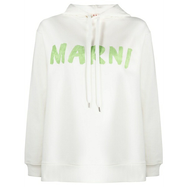 マルニ レディース パーカー・スウェットシャツ アウター Logo-print cotton hoodie White
