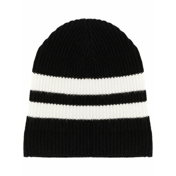 カシミヤ はたご屋 優しいこと レディース かぶり笠 添え物 Striped ribbed-knit beanie Black