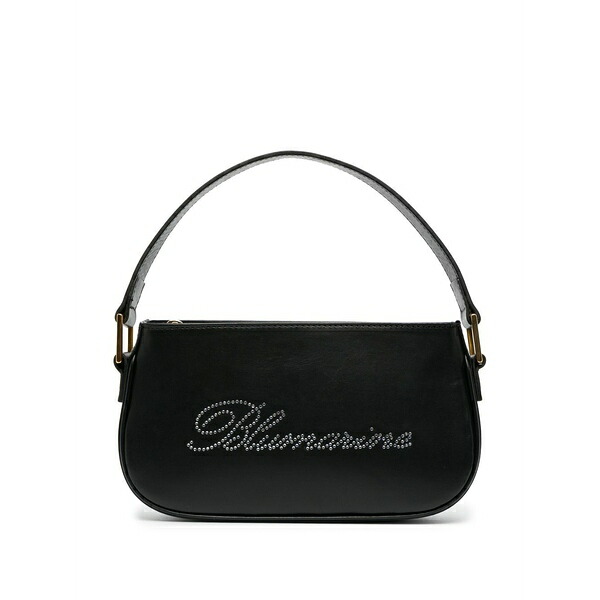 ブルマリン レディース トートバッグ バッグ Rhinestone-logo leather bag Black｜asty