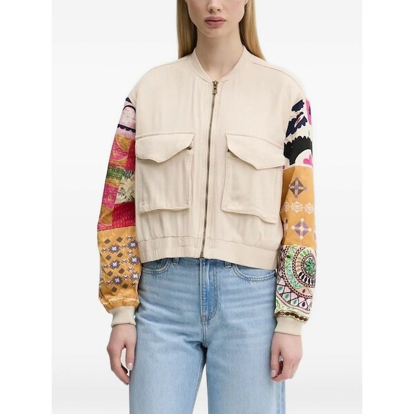 デジグアル レディース 上衣＆上衣 アウター Patchwork-sleeve bomber jacket Neutrals