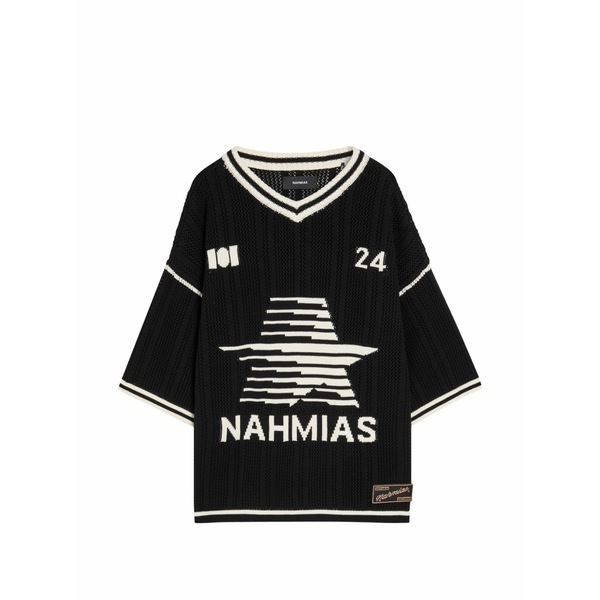 ナミアス メンズ 編み物\u0026プルオーバー アウター V-neck graphic jersey Black