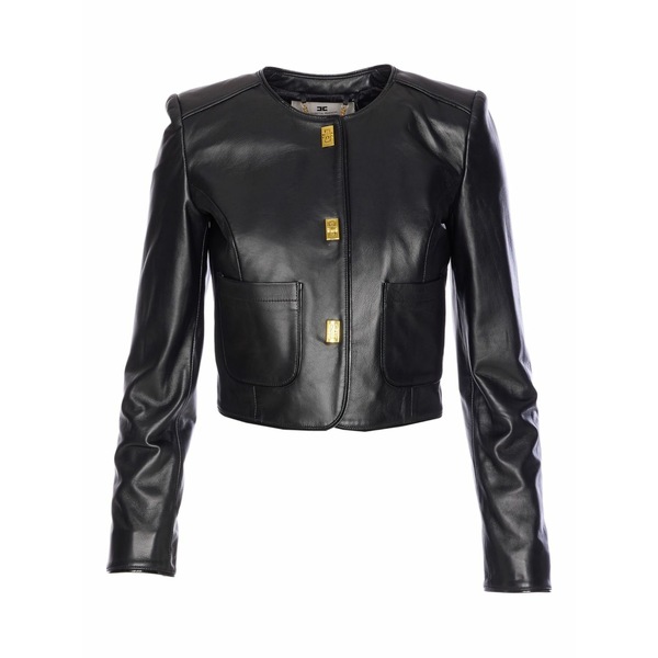 エリザベスフランキ レディース 上衣＆上衣 アウター Hook-fastening leather jacket Black
