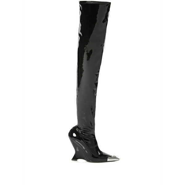 フィリップ飾り気のない レディース ブーツ シューズ Patent-leather over-knee boots  Black