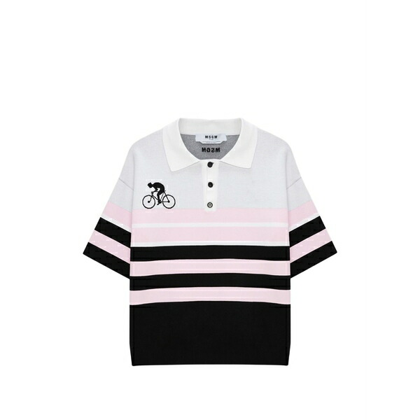 エムエスジイエム メンズ ポロシャツ トップス Striped polo shirt Black|asty