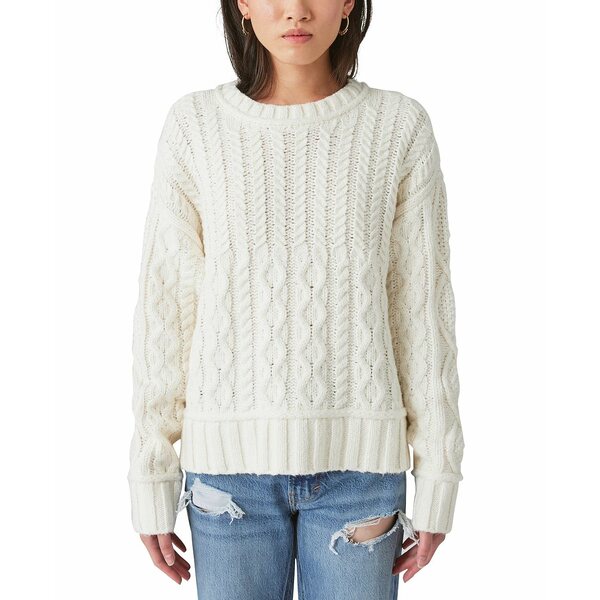 ラッキーブランド レディース ニットセーター Long-Sleeve アウター Cable-Knit White Sweater Whisper  Crewneck Women's