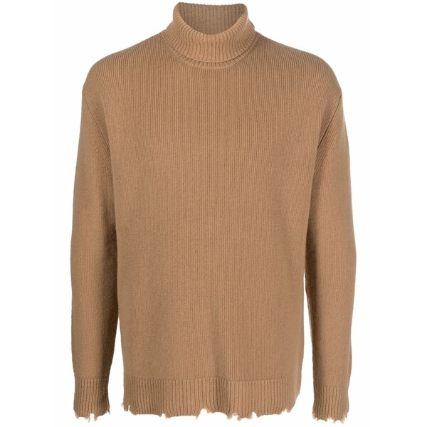 ラネウス メンズ パーカー・スウェットシャツ アウター Ripped wool sweatshirt Brown|asty
