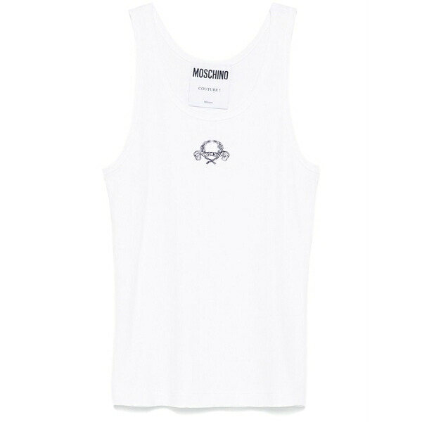 モスキーノ メンズ Tシャツ トップス Logo-embroidered tank top White｜asty