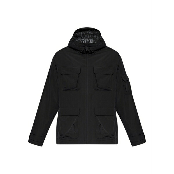ベルサーチ メンズ ジャケット&ブルゾン アウター Hooded pocket jacket Black|asty