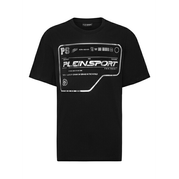 飾り気の無い運動競技 メンズ プルオーバー トップス Metallic-logo cotton t-shirt Black