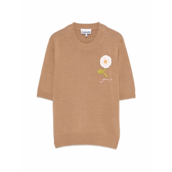 ガニー レディース ニット&セーター アウター Floral-appliqu茫漏 short-sleeve sweater Neutrals|asty