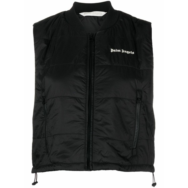 パーム・エンジェルス レディース 上衣＆上衣 アウター Logo-embroidered cropped gilet Black