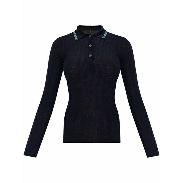 エトロ レディース 編み物\u0026プルオーバー アウター Striped-border polo jumper Blue