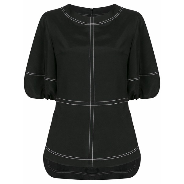 ゴエンジェイ レディース シャツ トップス Topstitching puff-sleeves blouse Black｜asty
