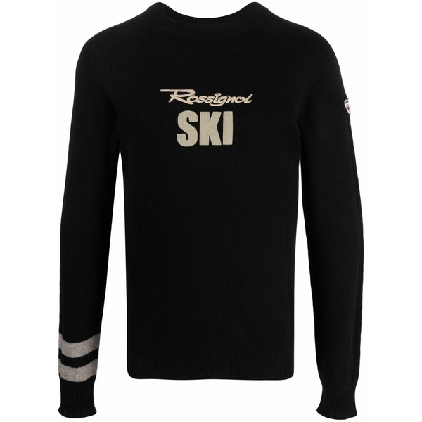 ロシニョール メンズ ニット&セーター アウター Signature logo-embroidered sweater Black｜asty