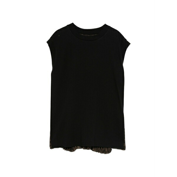 サカイ レディース Tシャツ トップス Ruffled t-shirt Black|asty