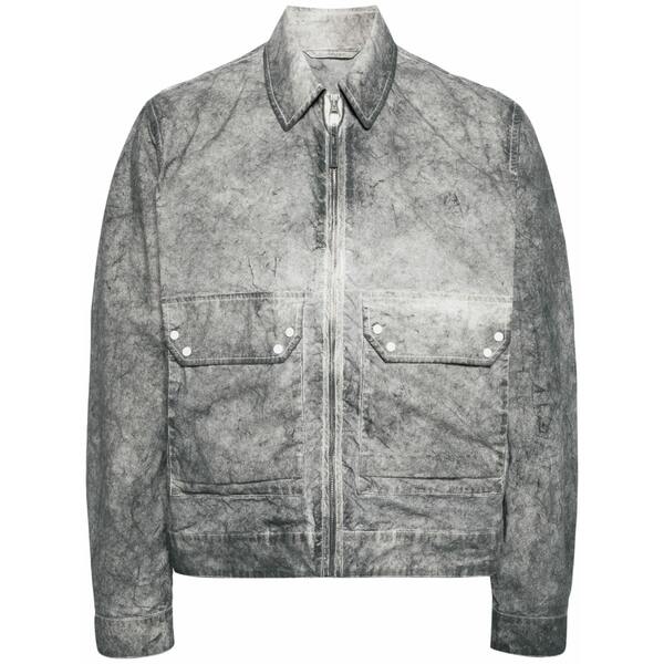 テンシー メンズ ジャケット&ブルゾン アウター Zip-up distressed-effect shirt jacket Grey|asty
