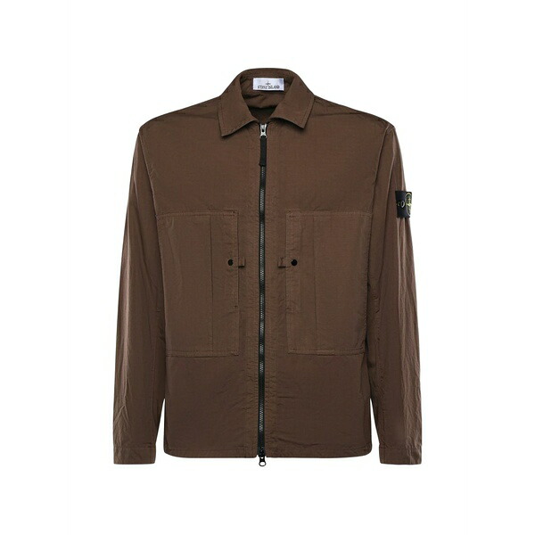 ストーンアイランド メンズ ジャケット&ブルゾン アウター Zip-fastening flap-pocket shirt jacket Brown|asty