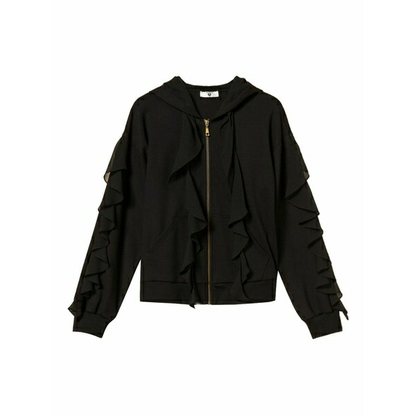 ツインセット レディース ニット\u0026セーター アウター Ruffle-trimmed hooded sweatshirt Black