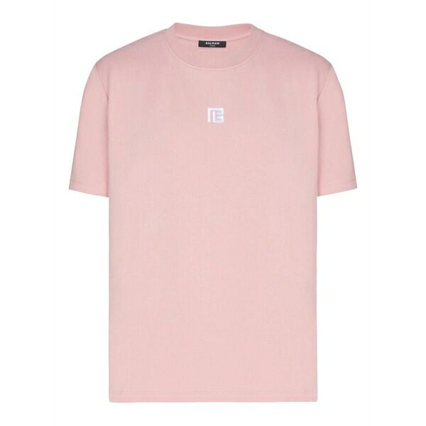 バルマン メンズ Tシャツ トップス Logo-embroidered t-shirt Pink｜asty