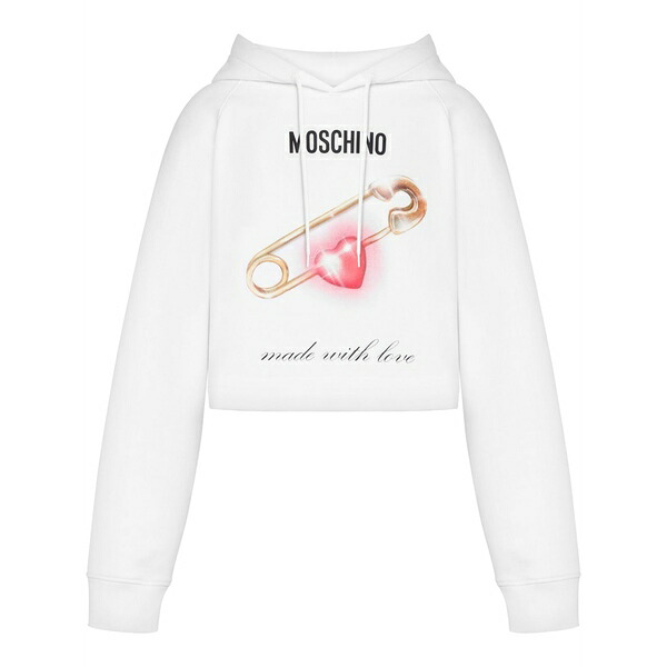 モスキーノ レディース パーカー・スウェットシャツ アウター Heart-print cotton hoodie White