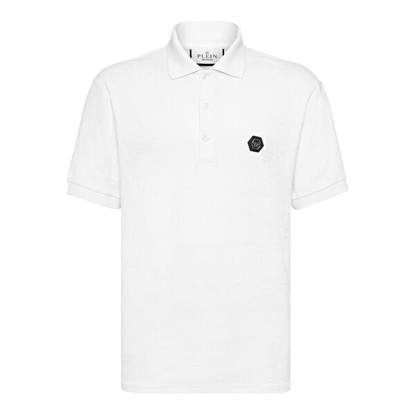 フィリッププレイン メンズ ポロシャツ トップス Logo-patch polo shirt White|asty