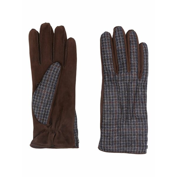 カナーリ メンズ グローブ 付属物 Houndstooth-pattern suede gloves Brown