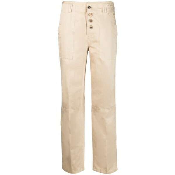 セミクチュール レディース カジュアルパンツ ボトムス Button-fly straight-leg trousers Neutrals｜asty