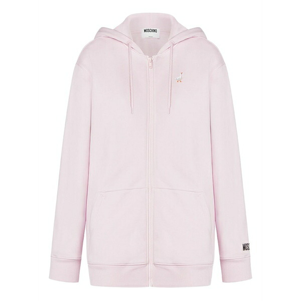 モスキーノ レディース パーカー・スウェットシャツ アウター Goose-embroidered zip-up hoodie Pink