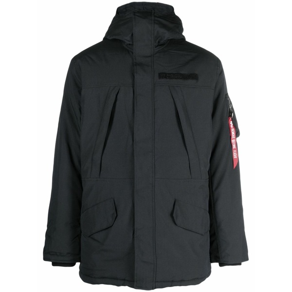 アルファインダストリーズ メンズ ジャケット&ブルゾン アウター Logo-tag hooded jacket Black|asty