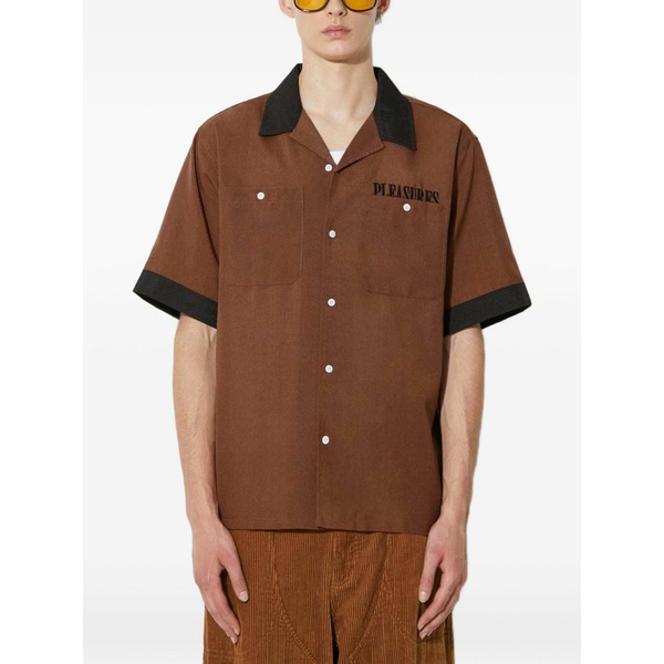 プレジャーズ メンズ プルオーバー トップス Contrast-trim logo-detail shirt Brown