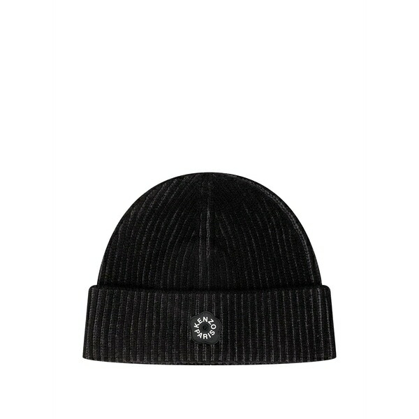 ケンゾー メンズ かぶり笠 付属品 Ribbed logo-detail beanie hat Black