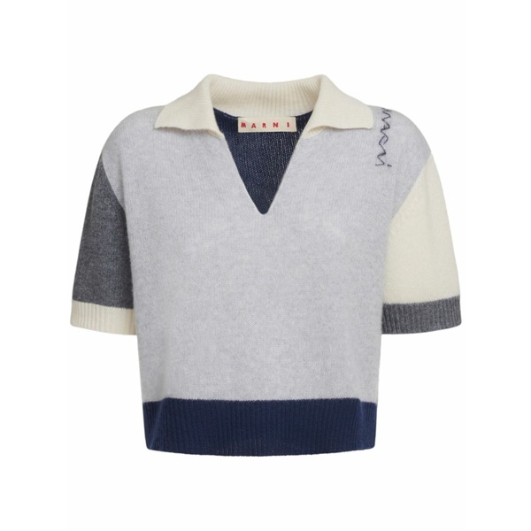 マルニ レディース Tシャツ トップス V-neck ribbed t-shirt Grey｜asty