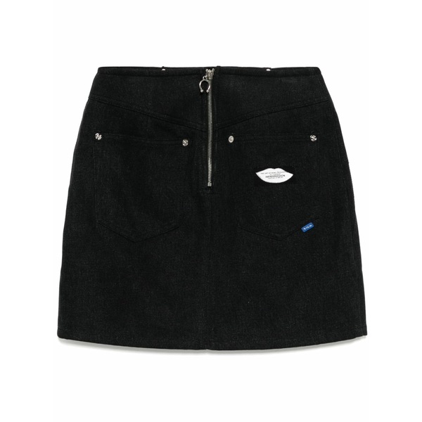 エスジェイワイピー レディース デニムパンツ ボトムス Rhinestone denim skirt Black|asty