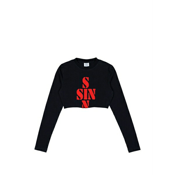 ヴェトモン レディース Tシャツ トップス Cropped t-shirt Black|asty