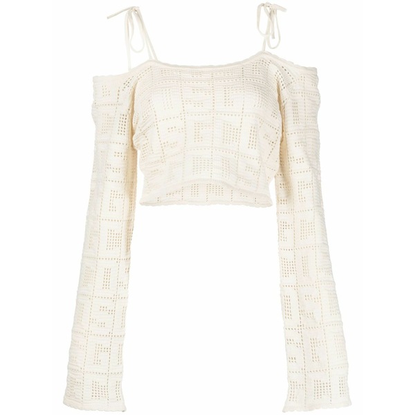 ジーシーディーエス レディース Tシャツ トップス Crochet-knit logo crop top White|asty