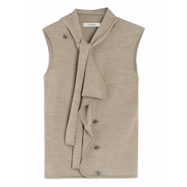 ルメール レディース ジレー アウター Tie-neck asymmetrical sleeveless cardigan Neutrals