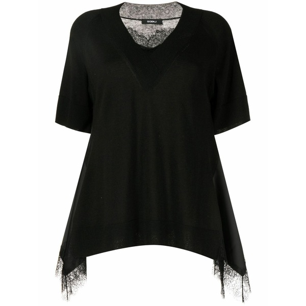 ゴエンジェイ レディース 編み物\u0026スウェーター アウター Lace-trim v-neck t-shirt Black