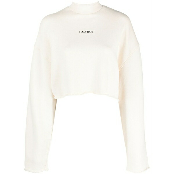 ハーフボーイ レディース ニット&セーター アウター Logo-embroidered cropped sweatshirt Neutrals｜asty