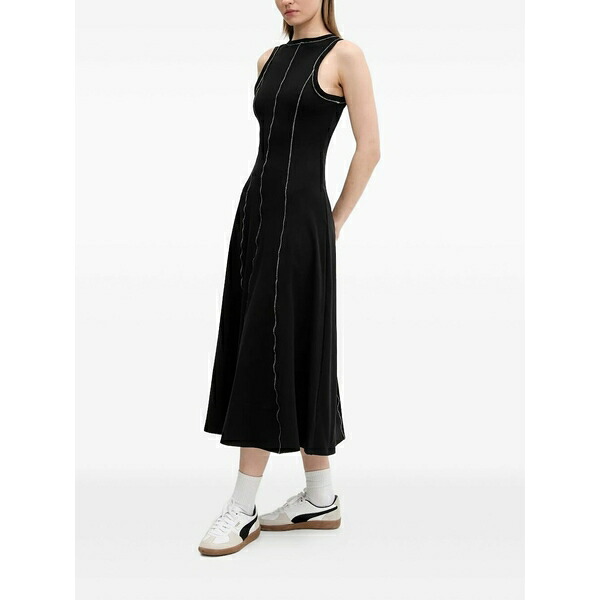 デジグアル レディース ワンピース トップス Contrast-stitch midi dress Black|asty